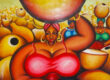 Tableau-peinture "femme portant de l'eau" - Cotonou - Bénin