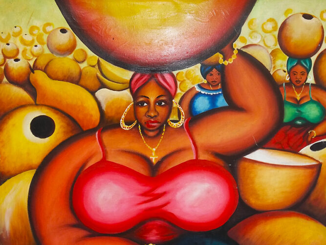 Tableau-peinture "femme portant de l'eau" - Cotonou - Bénin